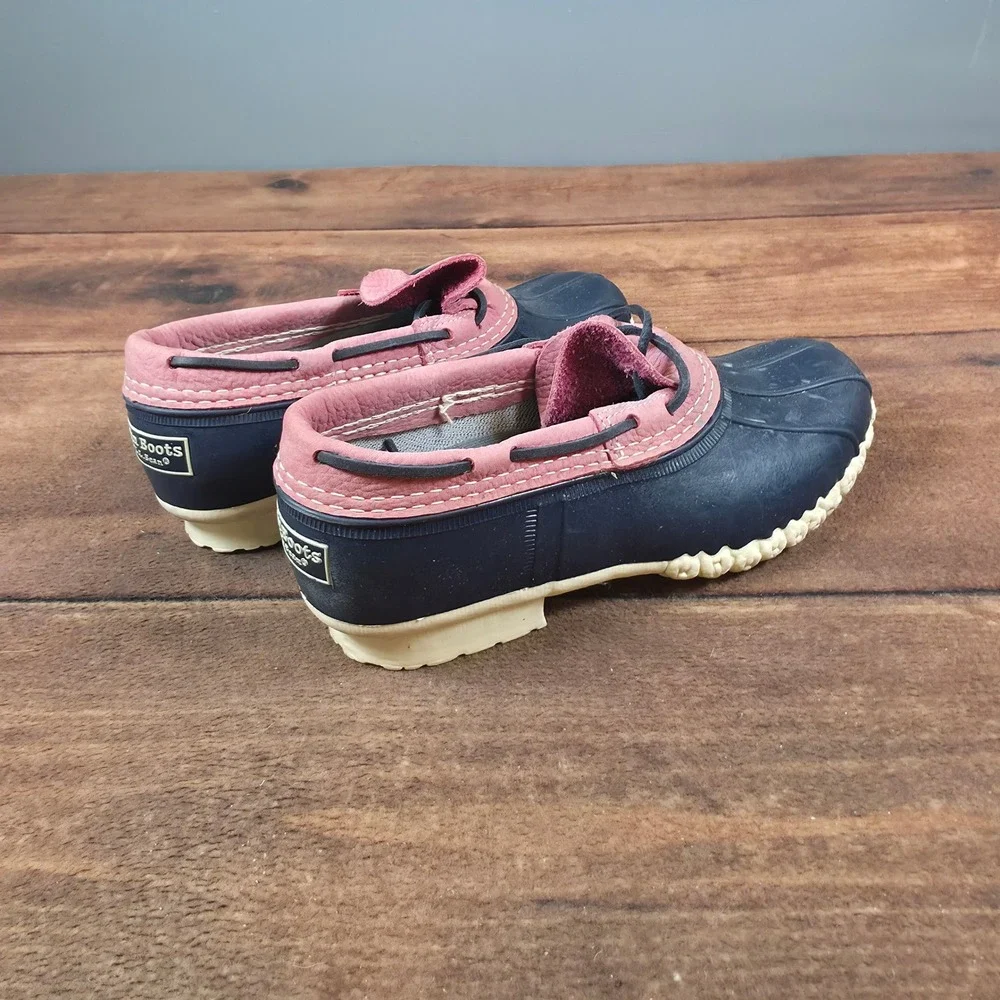 L.L. Bean Rubber Moc Shoes Womens Navy Pink Good Waterproof Duck Boots 7,5